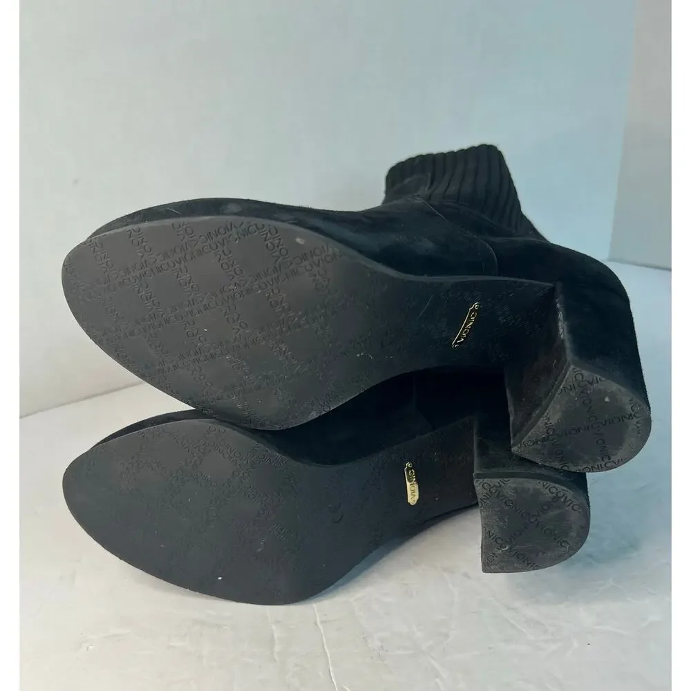 Vionic Kaylee Black Suede/Knit Water‎ Resistant Block Heel Zip Ankle Boots Sz 7